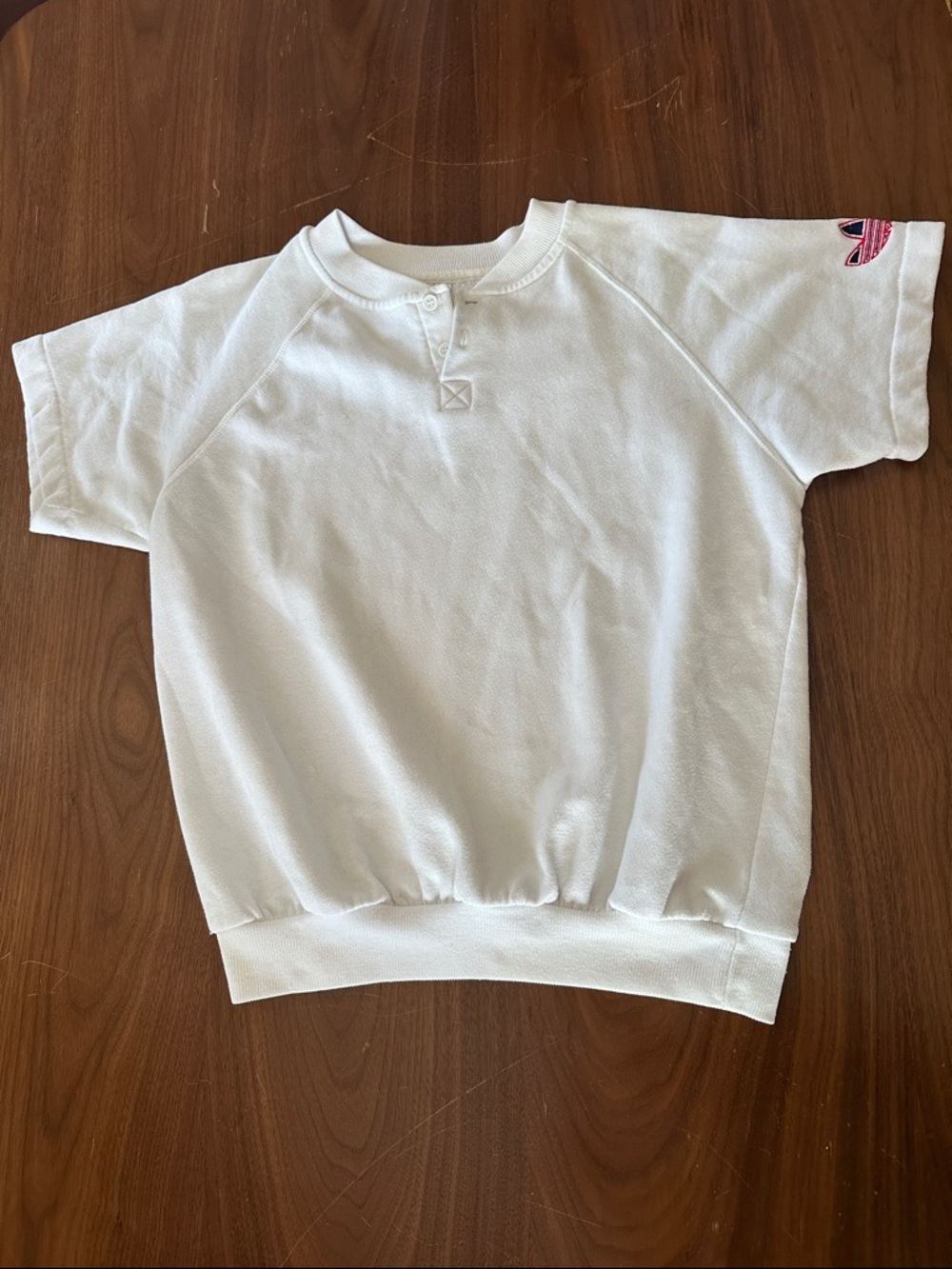 Vintage adidas White Short-Sleeve Henley Sweatshirt